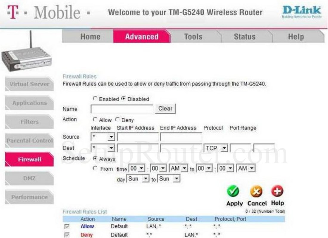 Dlink TMG5240 Screenshot Firewall Rules