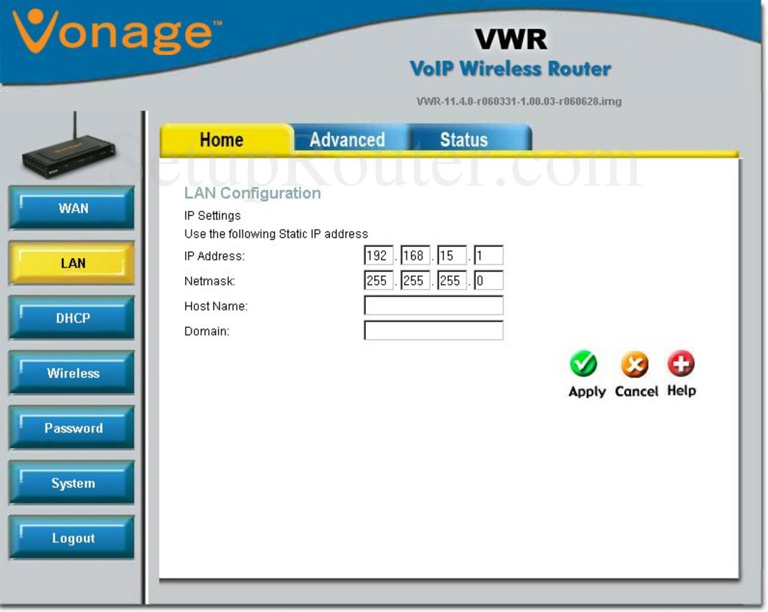 Dlink VWR-VR Screenshot LAN Configuration