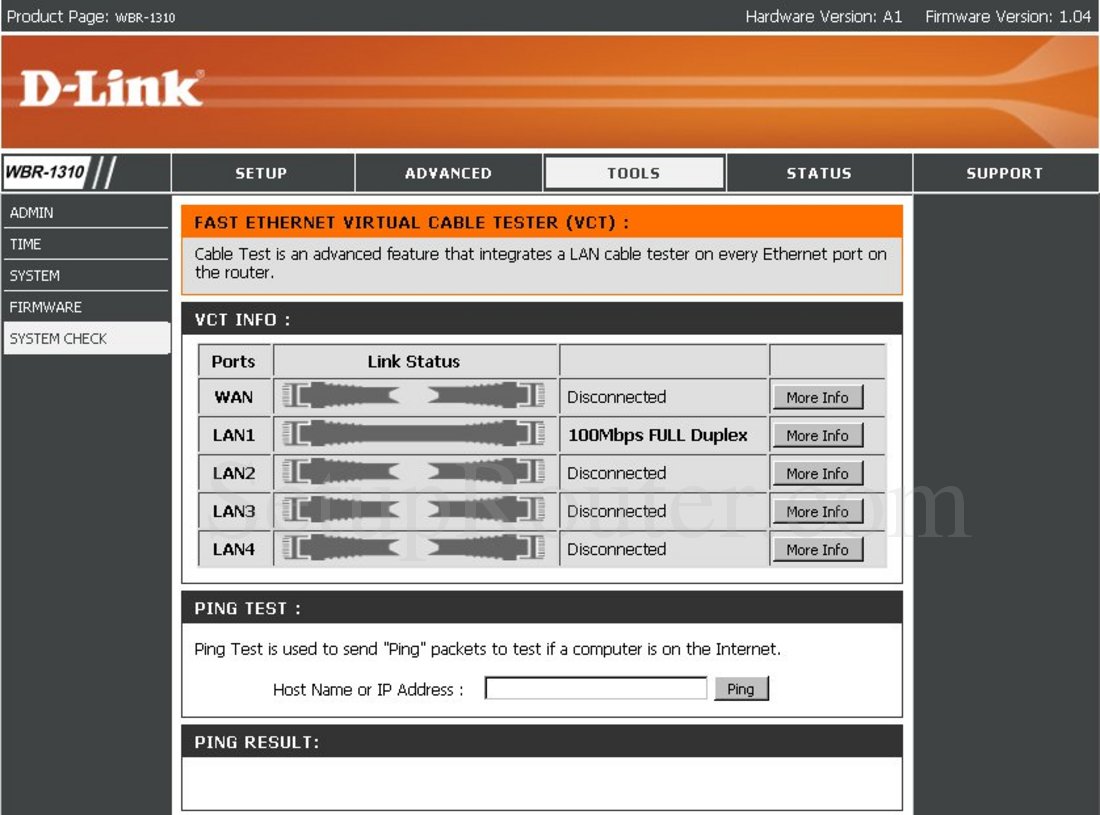 Dlink WBR-1310 Screenshot System Check