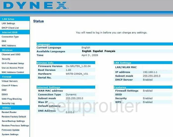 router status mac address internet IP