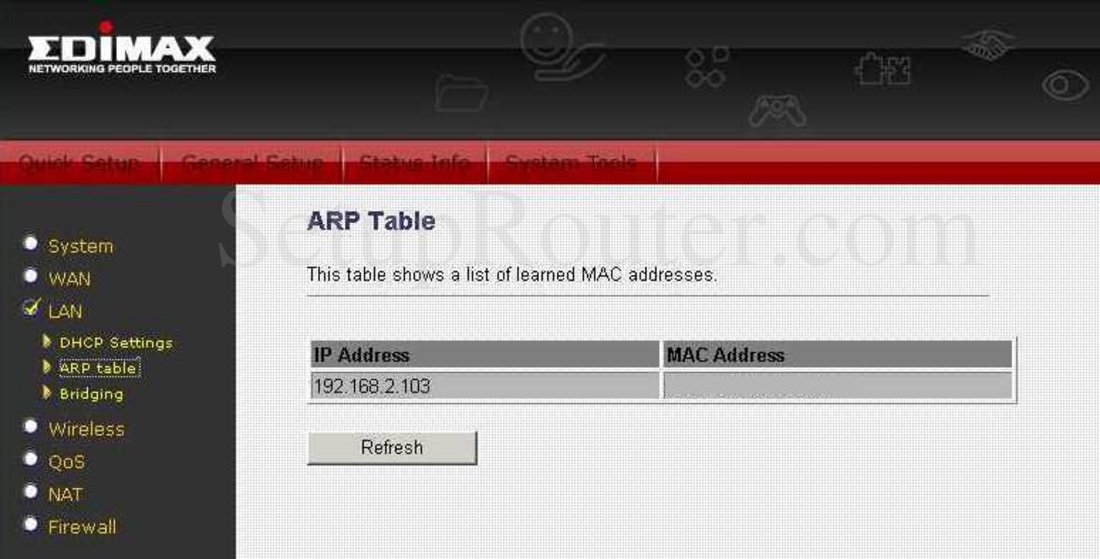 Edimax AR7266WnA Screenshot ARP Table