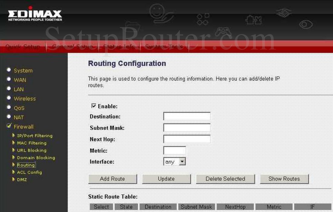 Edimax AR-7266WnA Screenshot Routing Configuration