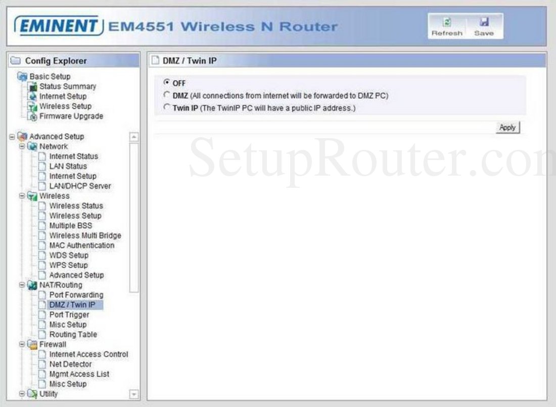 Eminent EM4551 Screenshot NAT DMZ