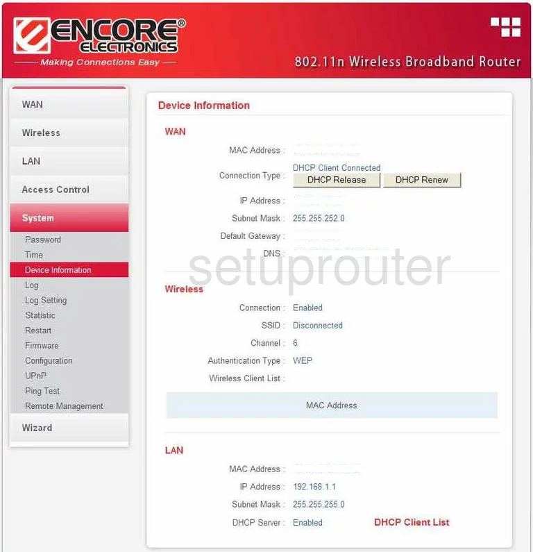 router status mac address internet IP