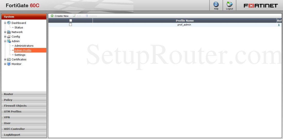 FortiGate60C Screenshot AdminProfile
