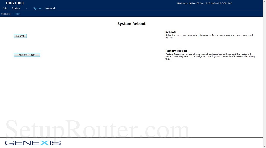 Genexis HRG1000 Screenshot SystemReboot