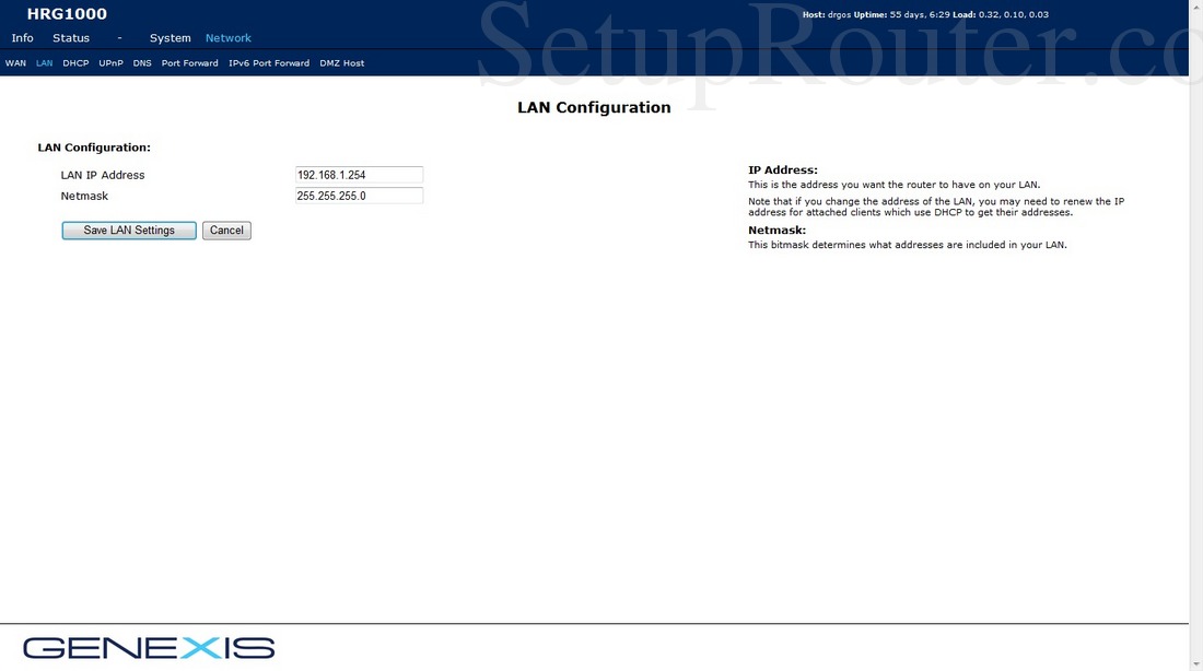 Genexis HRG1000 Screenshot LANConfiguration