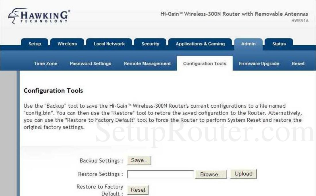 Hawking HWRN1A Screenshot Configuration Tools