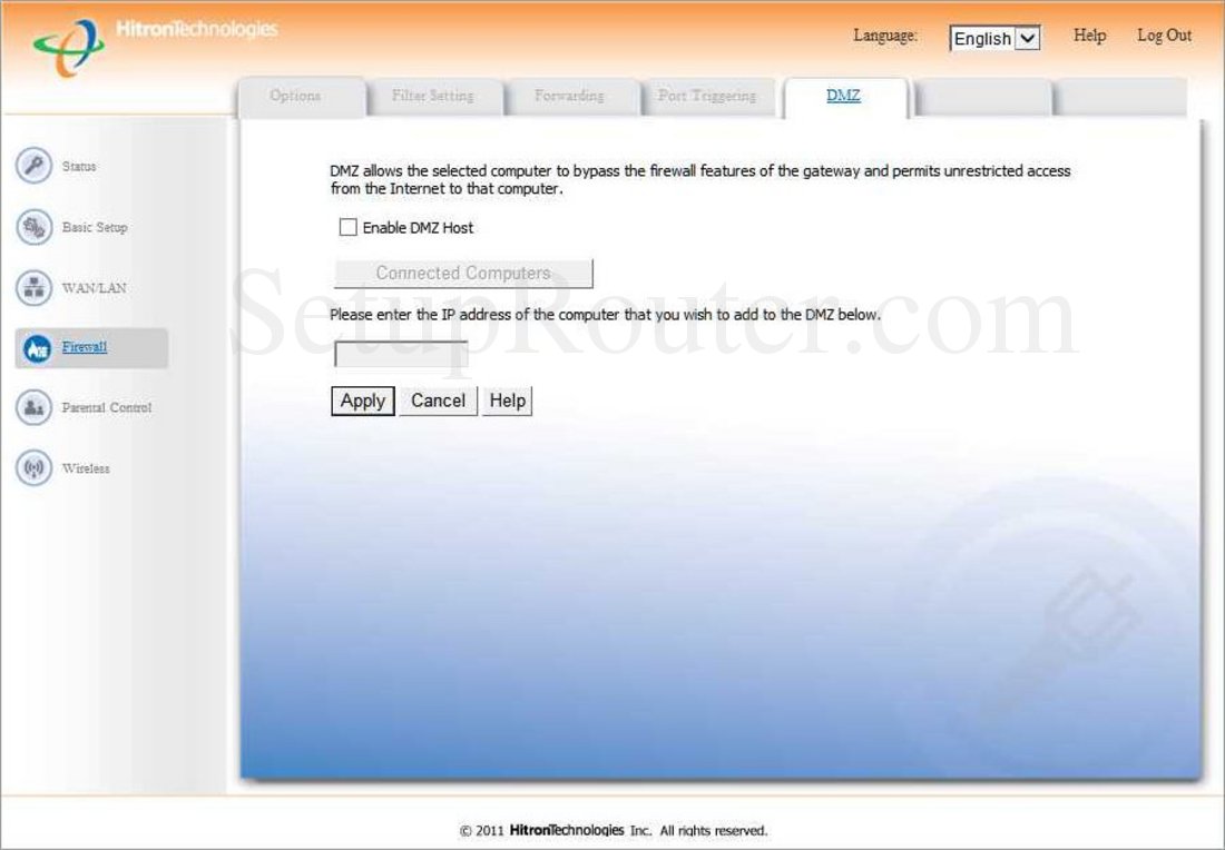 HitronTechnologies CGN2ROG Screenshot DMZ
