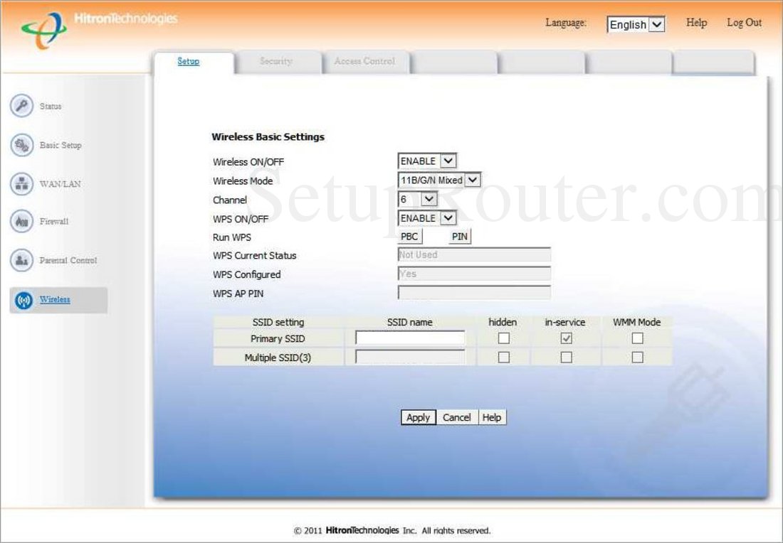 HitronTechnologies CGN2ROG Screenshot Wireless Setup