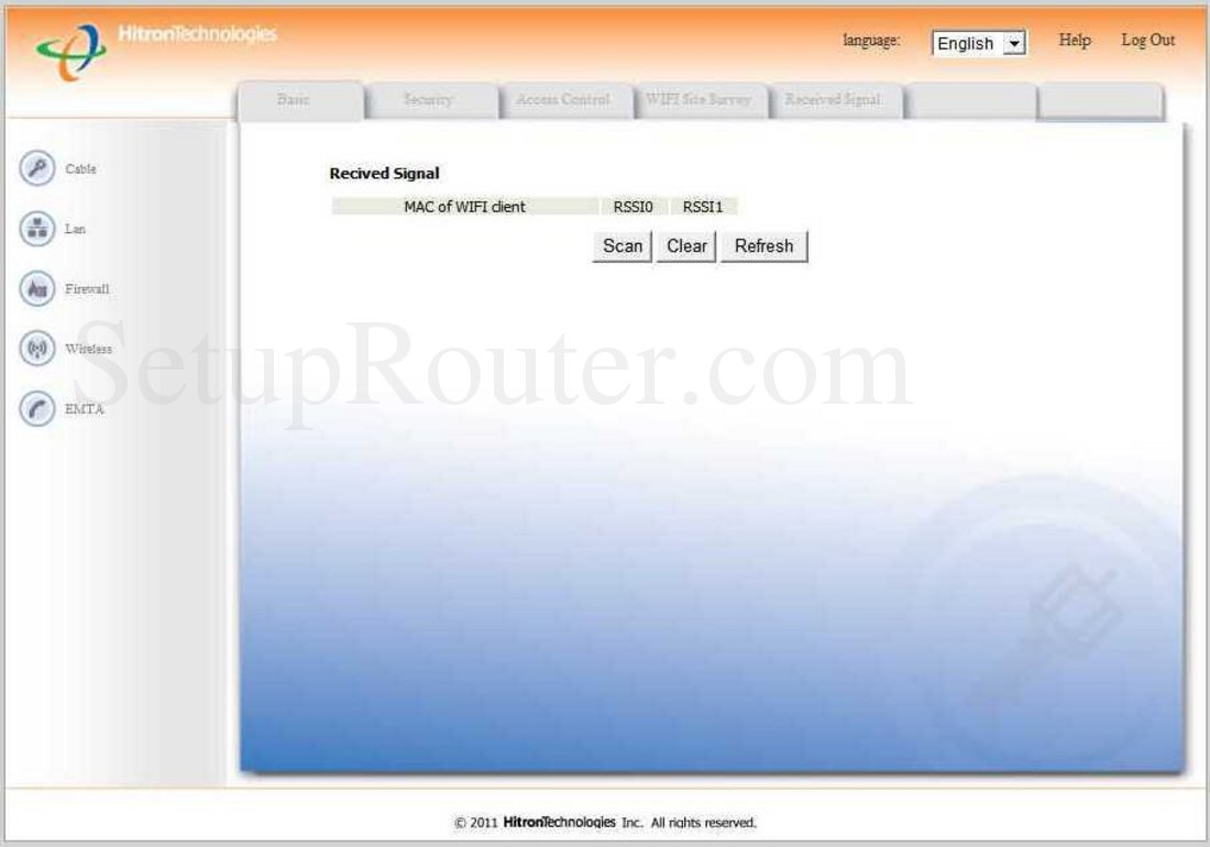 HitronTechnologies CVE30360 Screenshot Wireless Signal