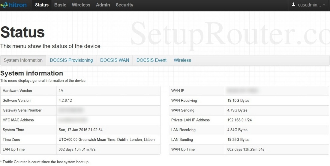 Hitron CGN3ACR Screenshot SystemInformation