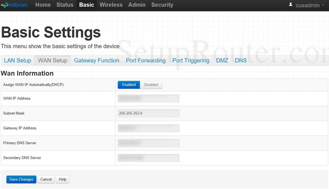 Hitron CGNM2250 Screenshot WANSetup
