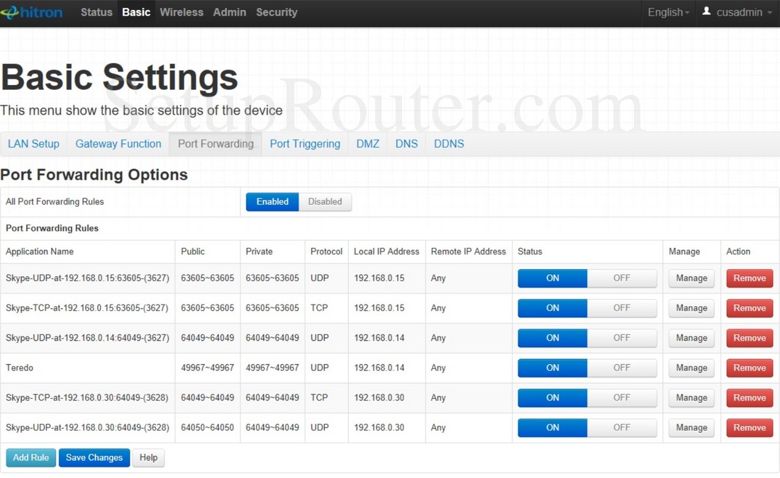 Hitron CGNM-3552-ROG Screenshot PortForwarding