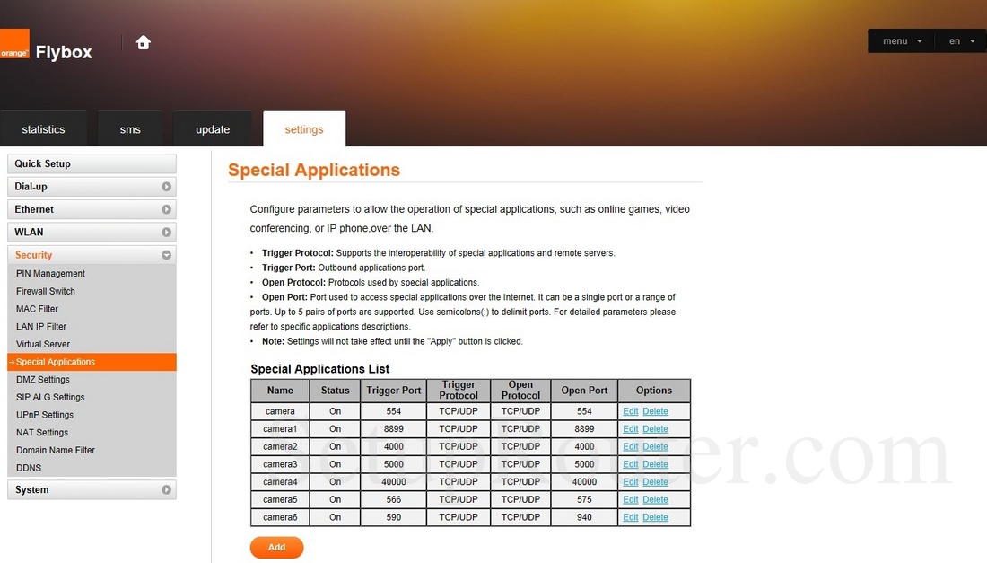 Huawei B310s22 Orange Flybox Screenshot SpecialApplications