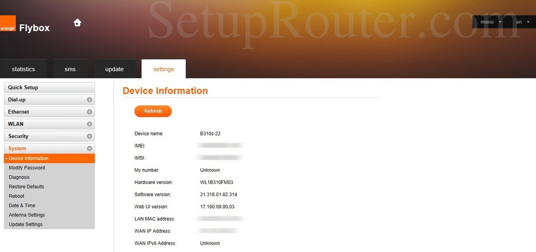 Huawei B310s22 Orange Flybox Screenshot DeviceInformation