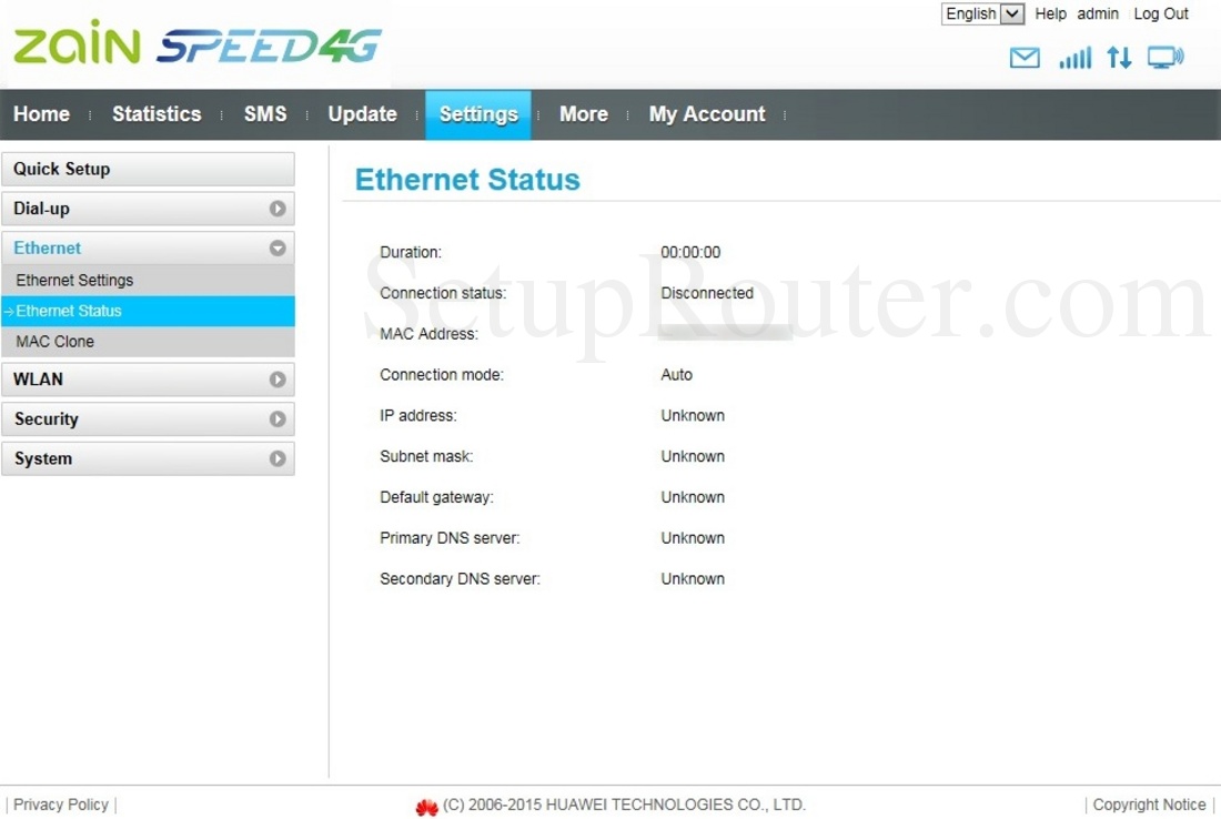 Huawei B315s22 Zain Screenshot