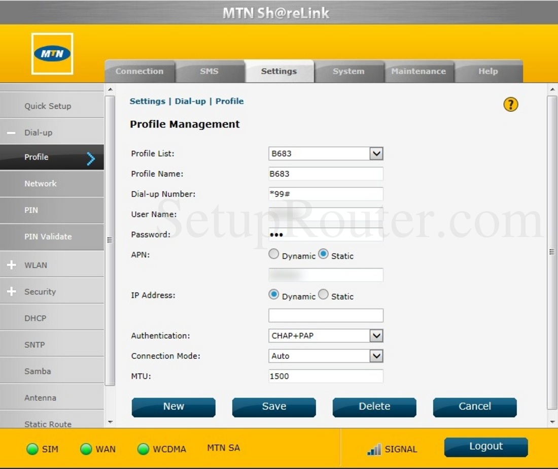 Huawei B683 MTN Screenshot ProfileManagement