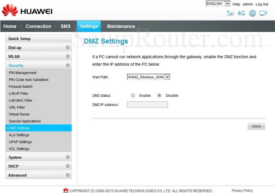 Настройка dmz huawei модем