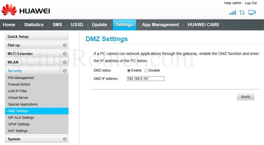 Настройка dmz huawei модем