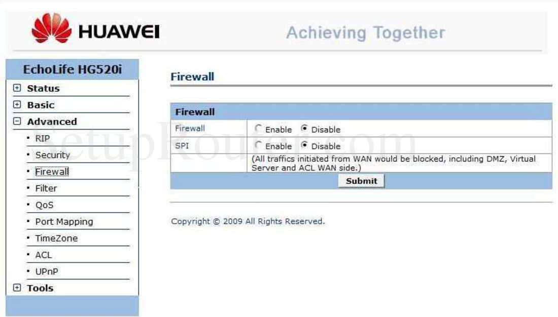 Huawei EchoLifeHG520i Screenshot Firewall
