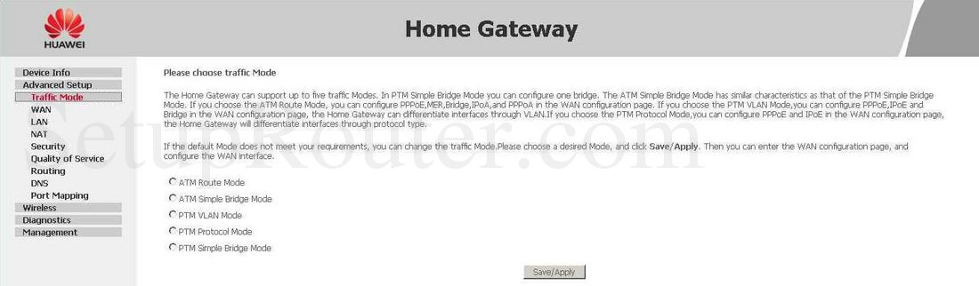 Huawei EchoLife-HG520v Screenshot Traffic Mode