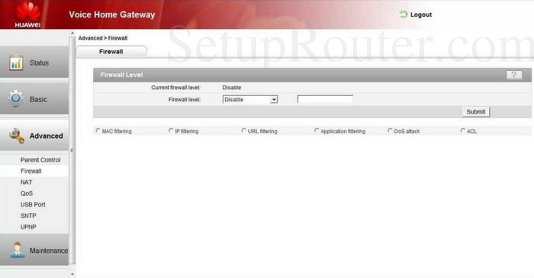 Huawei HG256s Screenshot Advanced Firewall