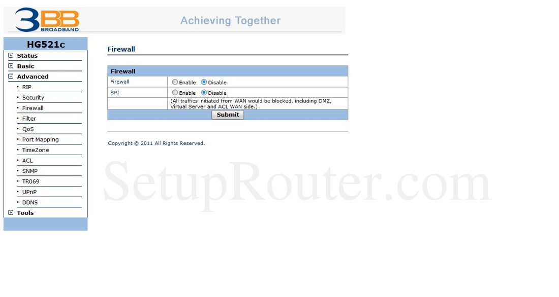 Huawei HG521c Screenshot Firewall