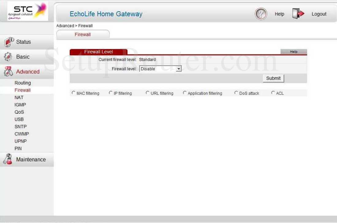 Huawei HG532b Screenshot Firewall