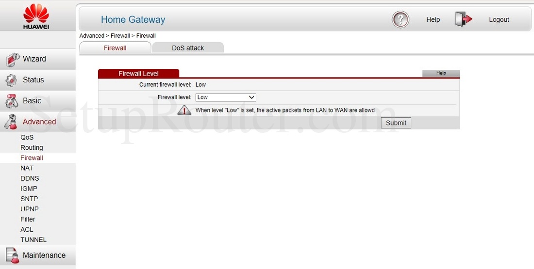 Huawei HG532d Screenshot Firewall