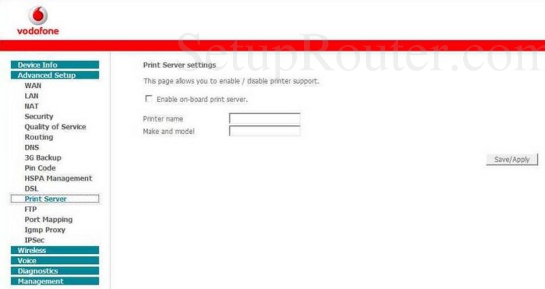Huawei HG556a Screenshot Print Server Settings