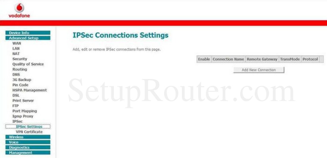 Huawei HG556a Screenshot IPSec Connections Settings