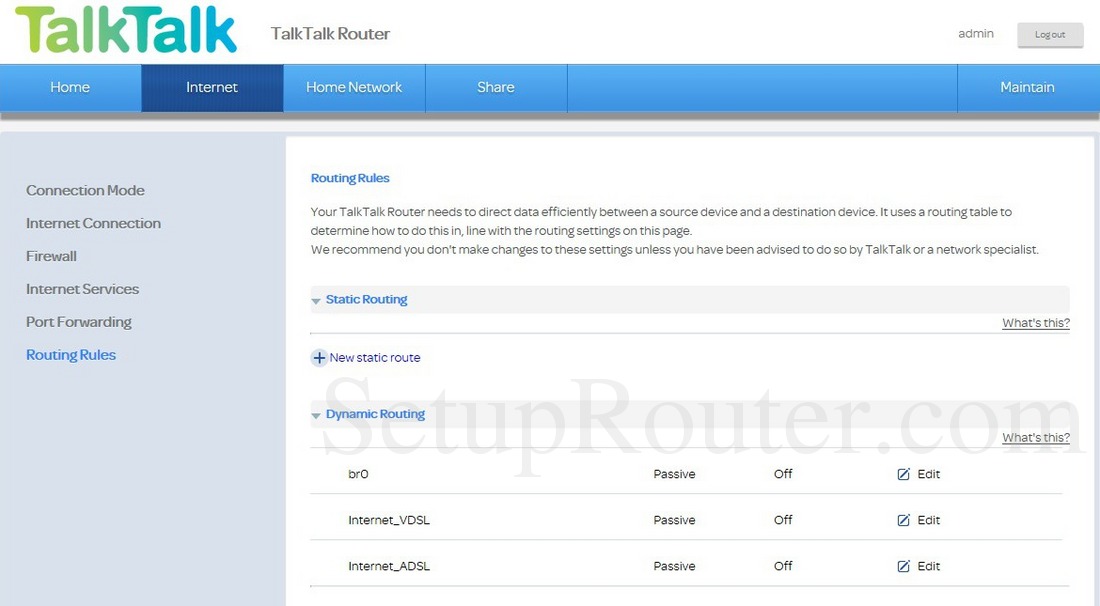 Huawei HG633 TalkTalk Screenshot RoutingRules