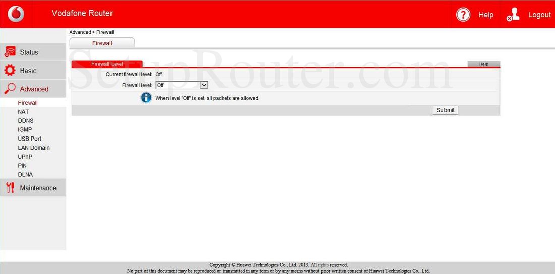 Huawei HG658c Screenshot Firewall