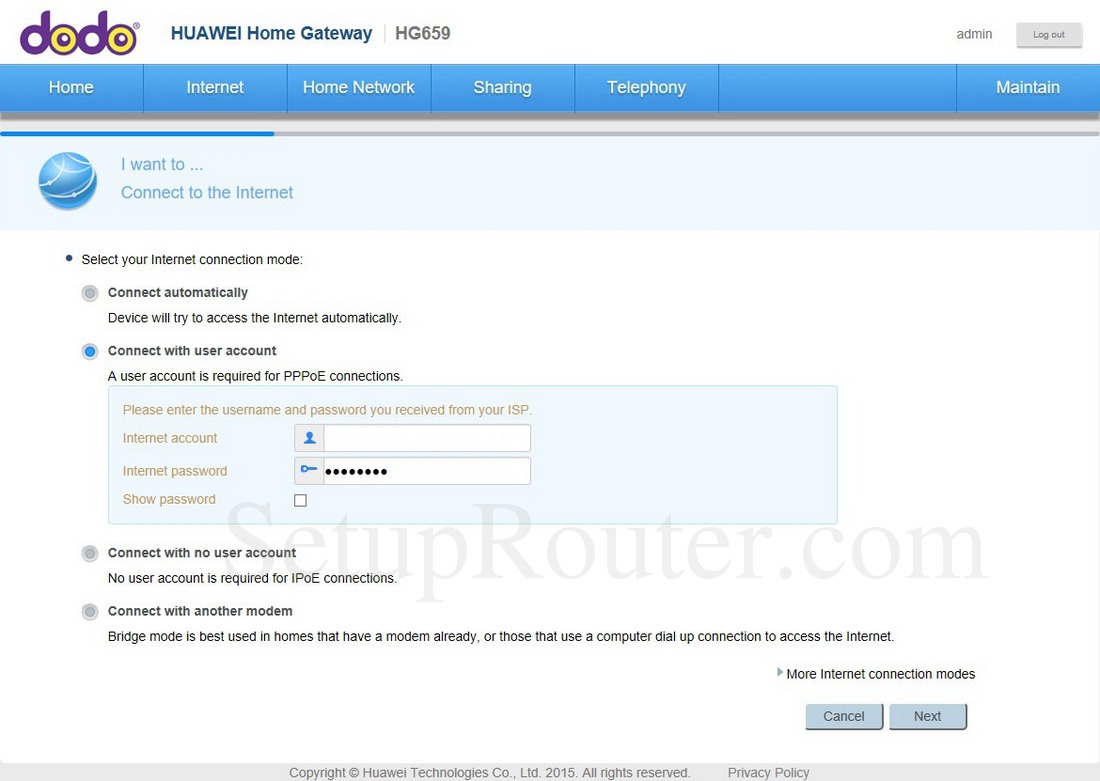 Huawei HG659 Dodo Screenshot StartWizard