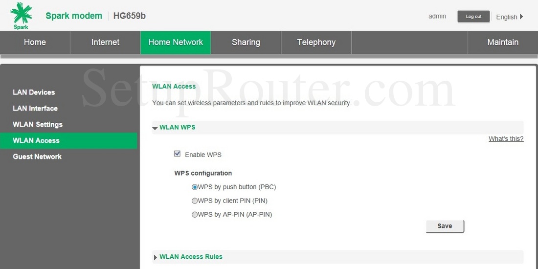 Huawei HG659b Spark Screenshot WLANAccess