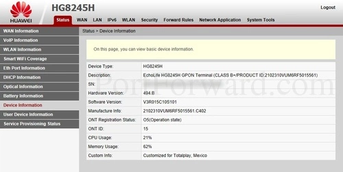 Huawei HG8245H - Orange Device Information