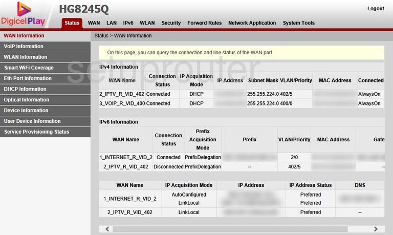 router status mac address internet IP