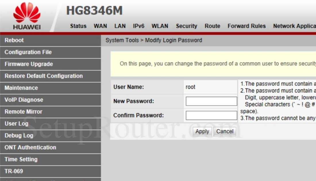Huawei HG8346M Screenshot ModifyLoginPassword