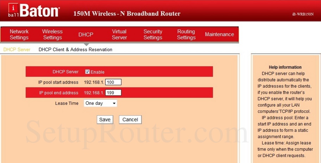 iBall iBWRB150N Screenshot DHCPServer