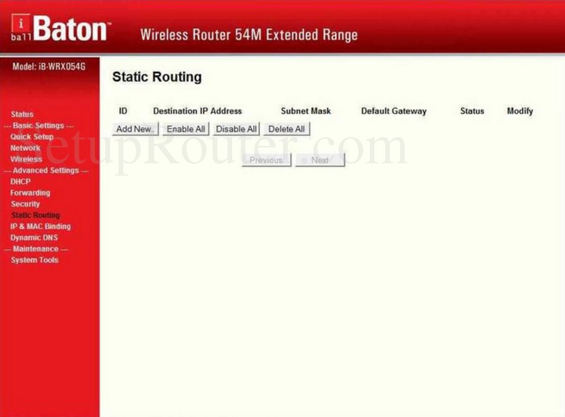 iBall iBWRX054G Screenshot Static Routing