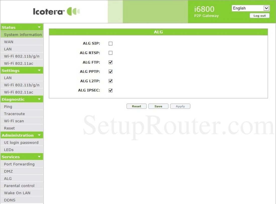 Icotera i6800 Screenshot ALG