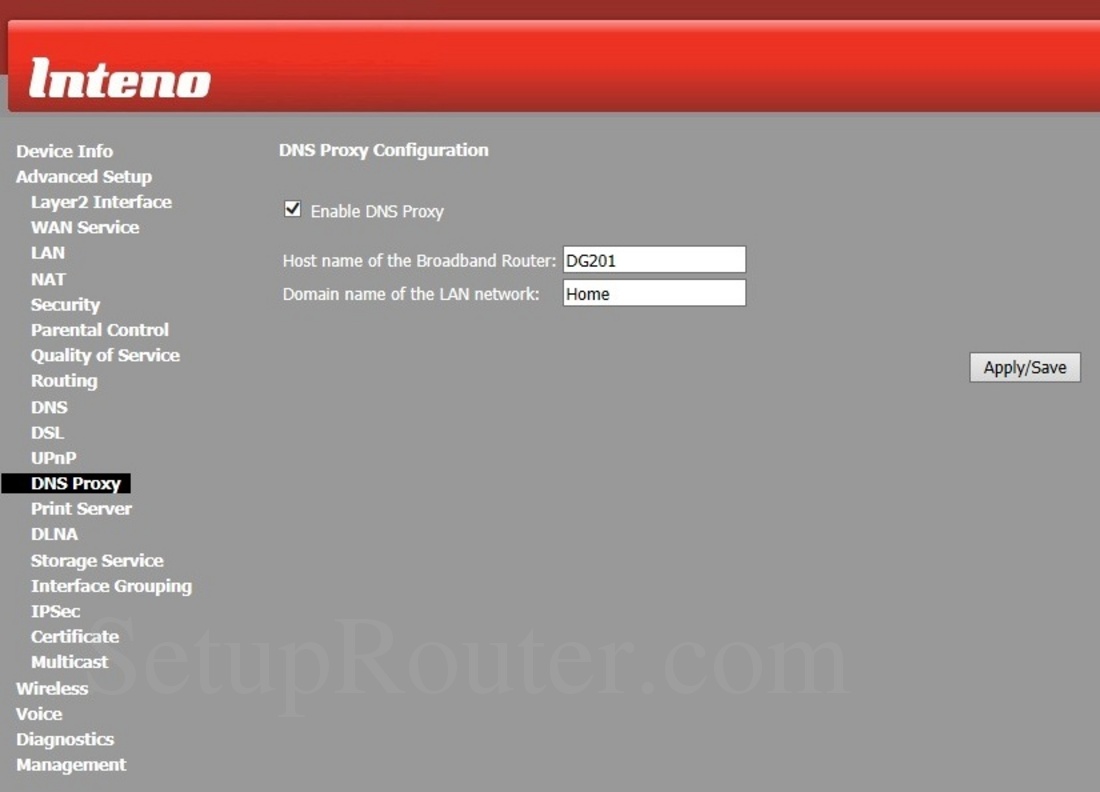 Inteno DG201R1B Screenshot DNSProxy