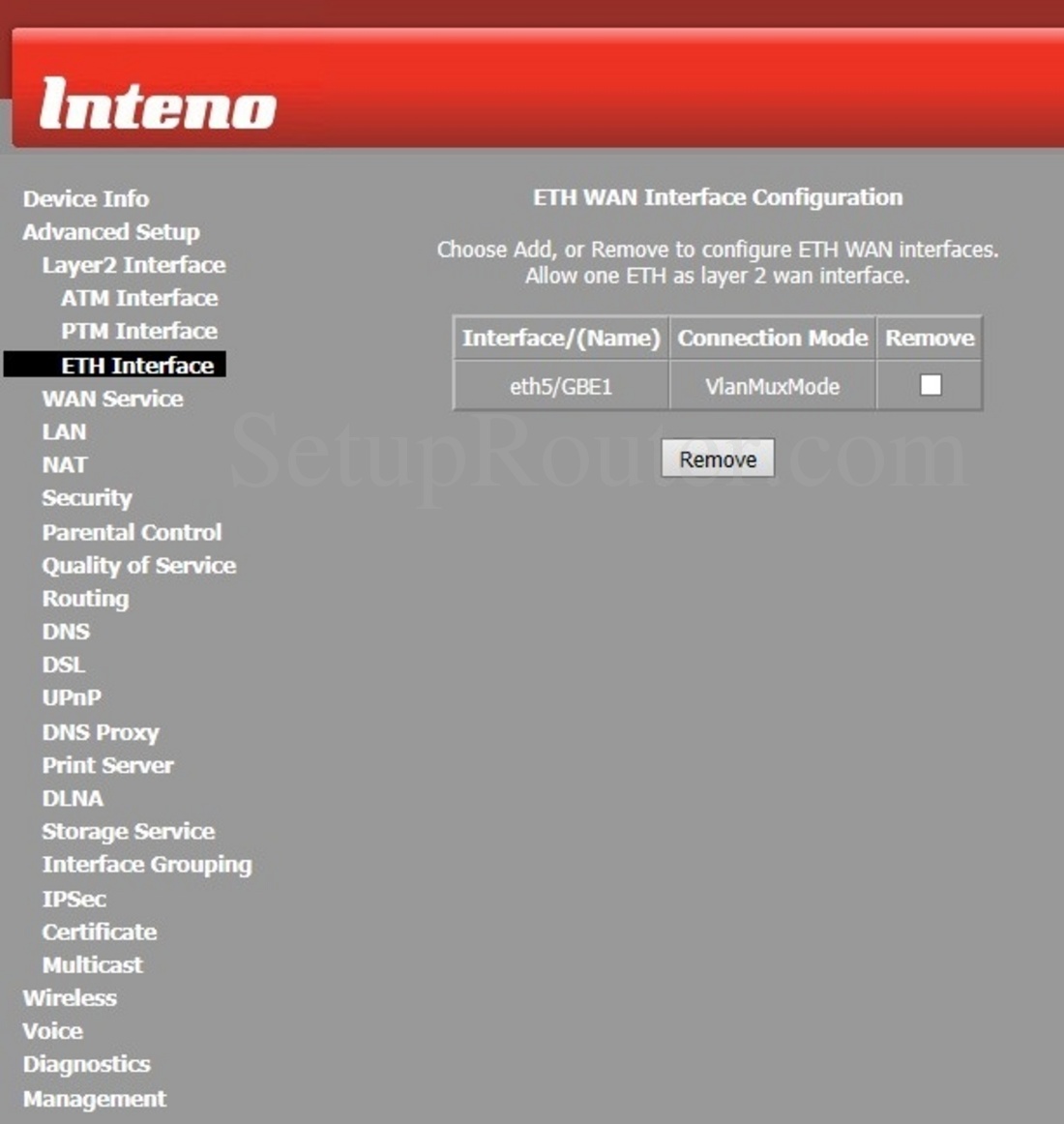 Inteno DG201R1B Screenshot ETHInterface