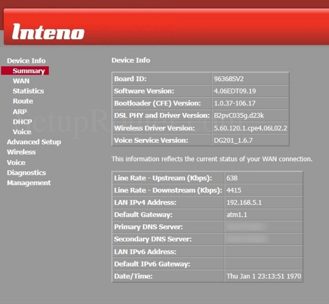 Inteno DG201R1B Screenshot DeviceInfo