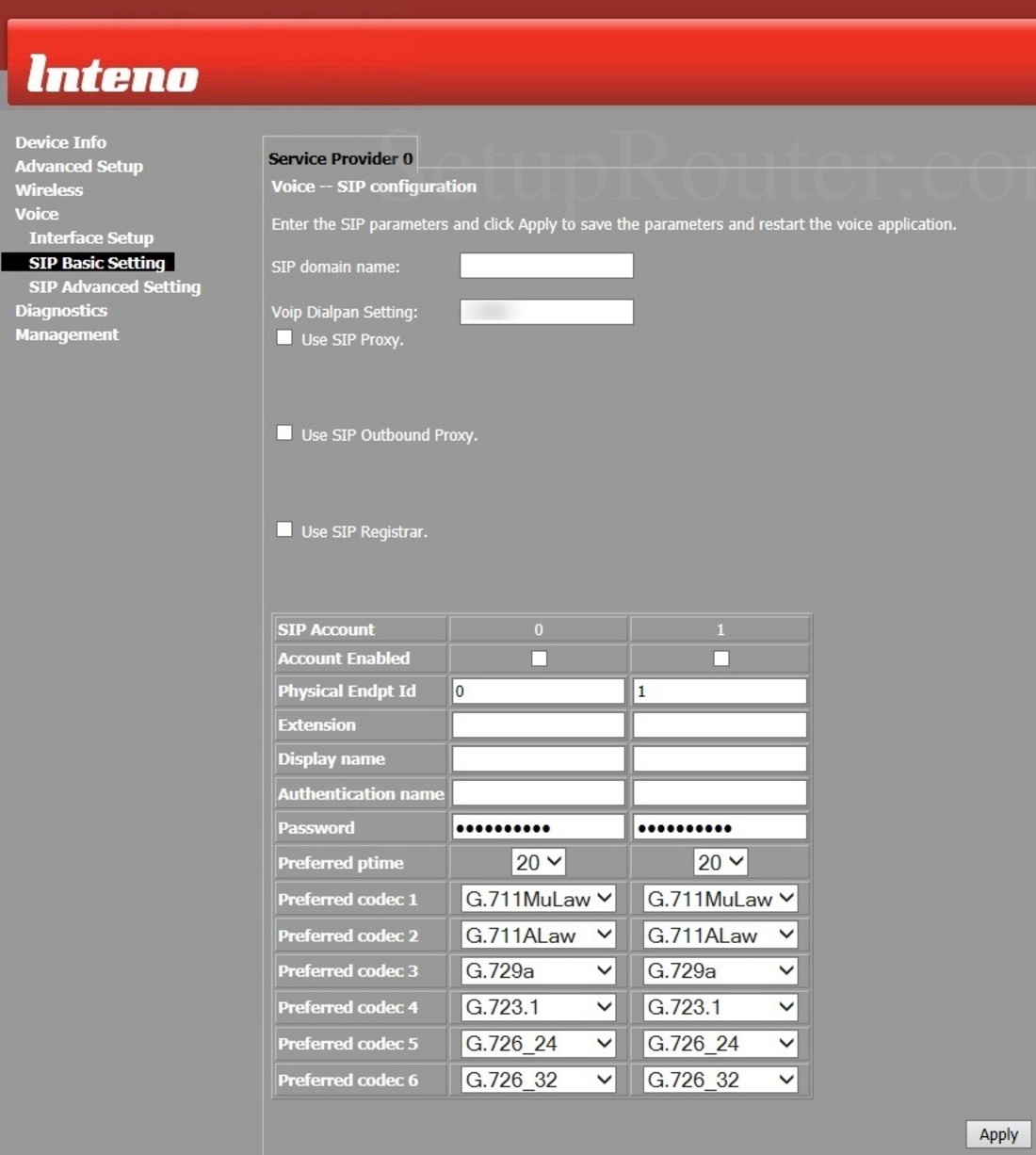 Inteno DG201R1B Screenshot VoiceSIPBasicSetting