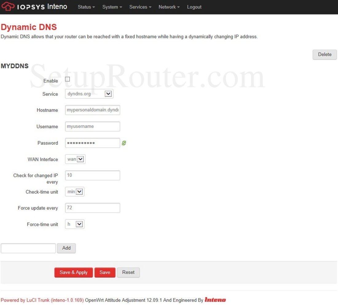 Inteno DG301 iopsys Screenshot DynamicDNS