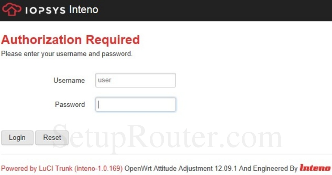 Inteno DG301 iopsys Screenshot Login