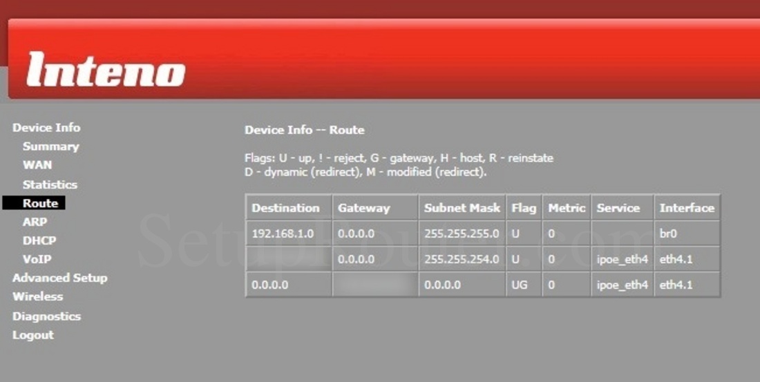 Inteno FG500 Screenshot RouteInfo