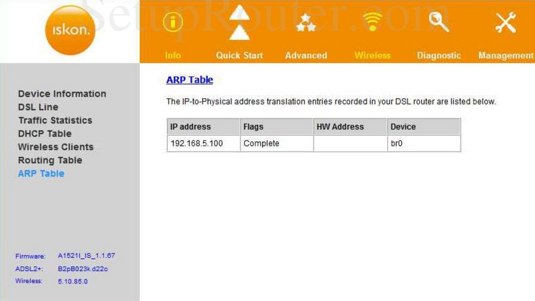 Iskon A1521I Screenshot ARP Table